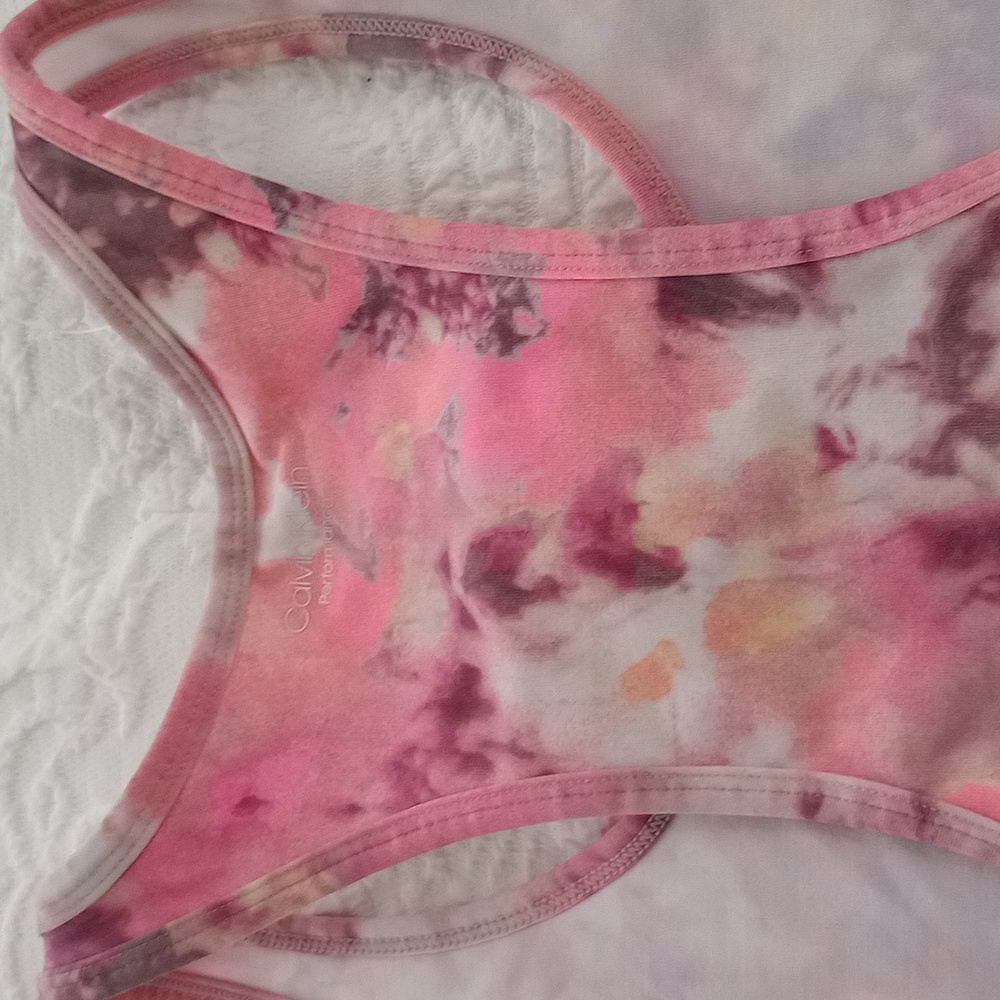🥰3/$25 NWT CALVIN KLEIN PERFORMANCE Pink and Purple Tie-Dye Sports Bra - Picture 5 of 6